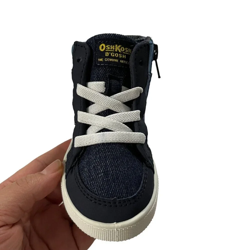 OshKosh Baby Infant Boys High Top‎ Sneaker Size 5-6 Navy White Stilysh & Comfy